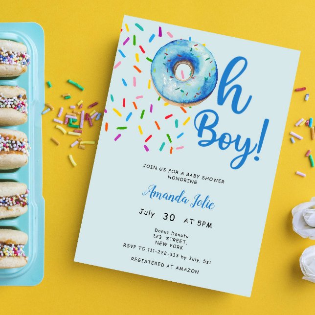 Oh Baby Boy Doughnut Theme Baby Shower Invitation (Creator Uploaded)