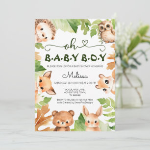 Oh Baby Boy Forest Animals Woodland Baby Shower Invitation