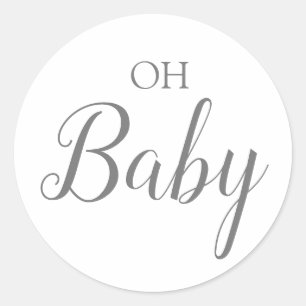 Oh Baby Boy Gender Reveal Blue Script Classic Round Sticker