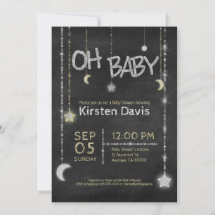 Oh Baby Boy Girl Chalkboard Moon Stars Baby Shower Invitation