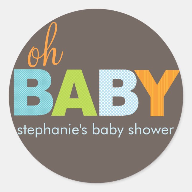 Oh Baby Boy Modern Baby Shower Sticker (Front)
