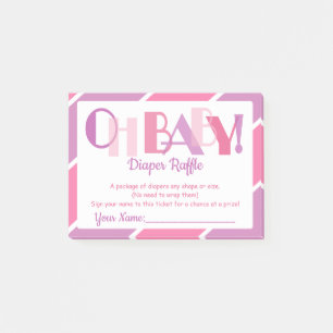 Oh Baby Boy Pink Modern Typography Diaper Raffle Post-it Notes