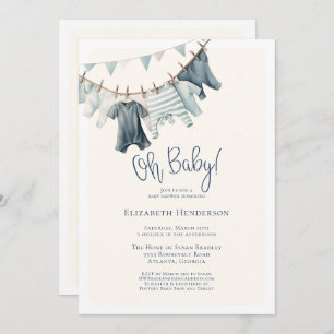 Oh Baby Boy Vintage Clothesline Baby Shower Invitation