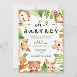 Oh Baby Boy Watercolor Baby Shower Invitation