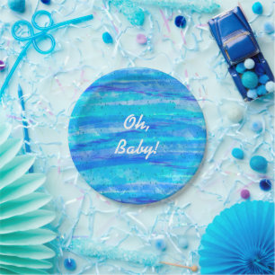 Oh Baby, Boy's Blue Baby Shower  Paper Plate