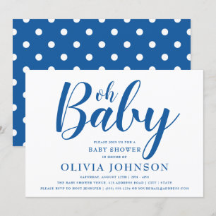 Oh Baby - Bright Blue Polka Dot Baby Shower Invitation