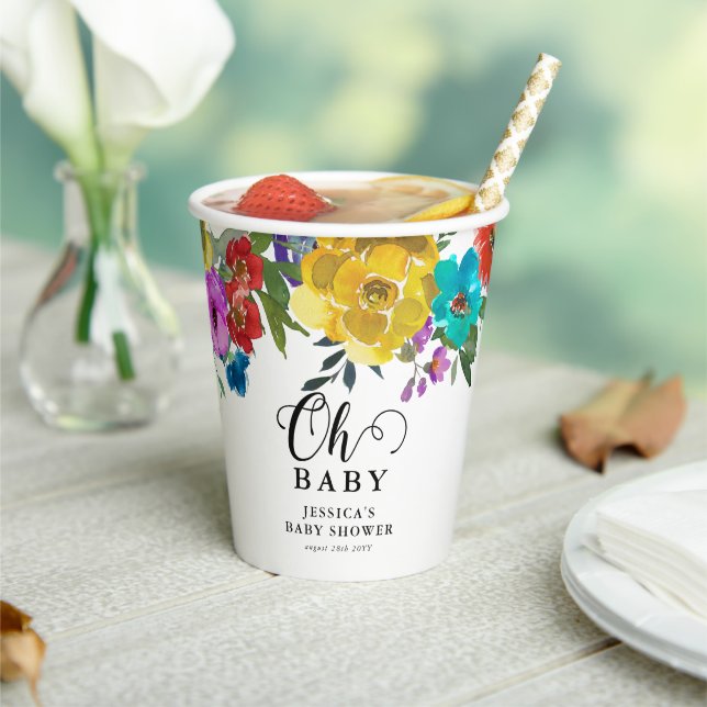 Oh Baby Bright & Bold Florals Baby Shower Paper Cups (Insitu)