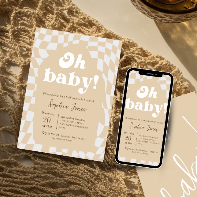 Oh Baby! Brown Chequered | Gingham | baby shower Invitation (Creator Uploaded)