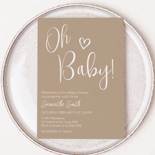 Oh Baby Brown Minimalist Baby Shower  Invitation