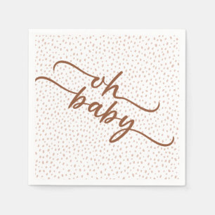 "Oh Baby" Brown Script & Beige Dots Baby Shower Napkin