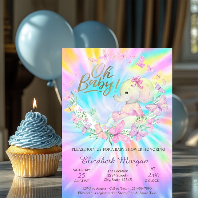 Oh Baby Butterflies Elephant Tie DyeBaby Shower    Invitation (Creator Uploaded)