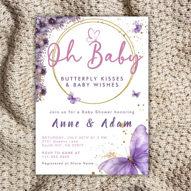 Oh Baby Butterfly Couples Shower Floral Pink Invitation (Creator Uploaded)