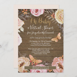 Oh Baby Butterfly Floral Rustic Wood Baby Shower Invitation