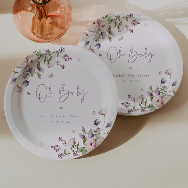 Oh Baby Butterfly Garden Floral Baby Shower Paper Plate (Creator Uploaded)