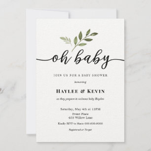"Oh Baby" Calligraphy Greenery Shower invitation