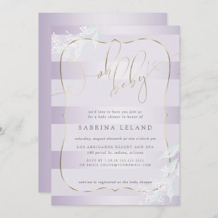 OH Baby! Calligraphy Ombré Lilac Stripes Invitation
