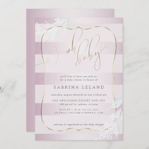 OH Baby! Calligraphy Ombré Rose Pink Stripes Invitation