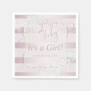 OH Baby! Calligraphy Ombré Rose Pink Stripes Napkin