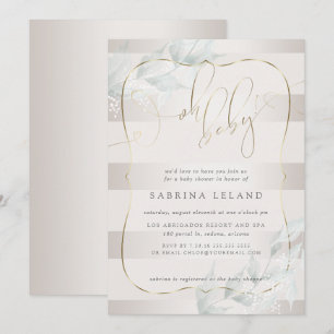 OH Baby! Calligraphy Ombré Taupe Stripes Invitation