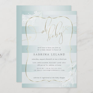 OH Baby! Calligraphy Ombré Teal Blue Stripes Invitation