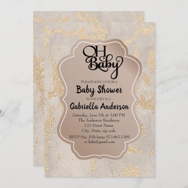 Oh Baby Champagne Foil Baby Shower Invitation (Front/Back)