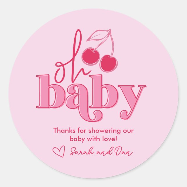 "Oh Baby" Cherry on Top Thank You Sticker (Front)
