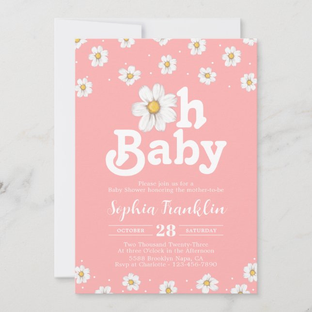Oh Baby Chic Daisy Blush Pink Hippie Baby Shower Invitation (Front)