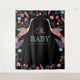 Oh Baby Chic Floral Botanical Stork Baby Shower Tapestry