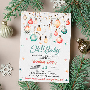 Oh! Baby Christmas Balls Ornament Baby Shower  Invitation
