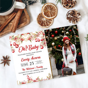 Oh! Baby Christmas Floral Baby Shower Photo Invitation