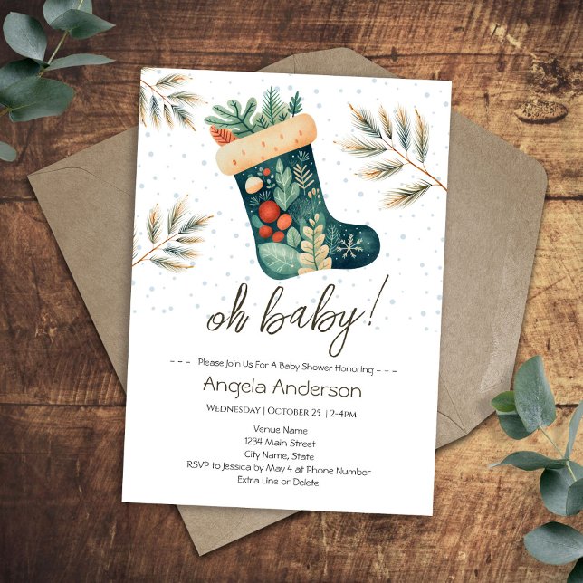 Oh Baby Christmas Stocking Baby Shower Invitation (Creator Uploaded)