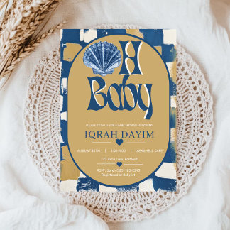 Oh Baby Coastal Blue Seashell Baby Shower Invitation