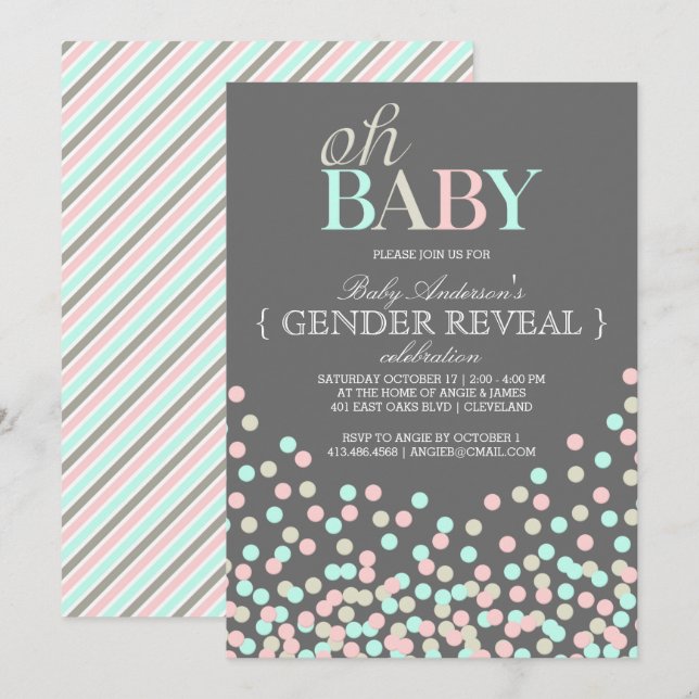 Oh Baby Confetti Gender Reveal Party | Blue Pink Invitation (Front/Back)