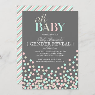 Oh Baby Confetti Gender Reveal Party   Blue Pink Invitation