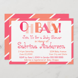 Oh Baby Coral Modern Whimsical Baby Shower Invitation