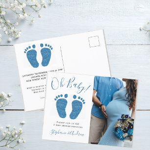 Oh Baby Couples Photo Boy's Baby Shower Announcement Postcard