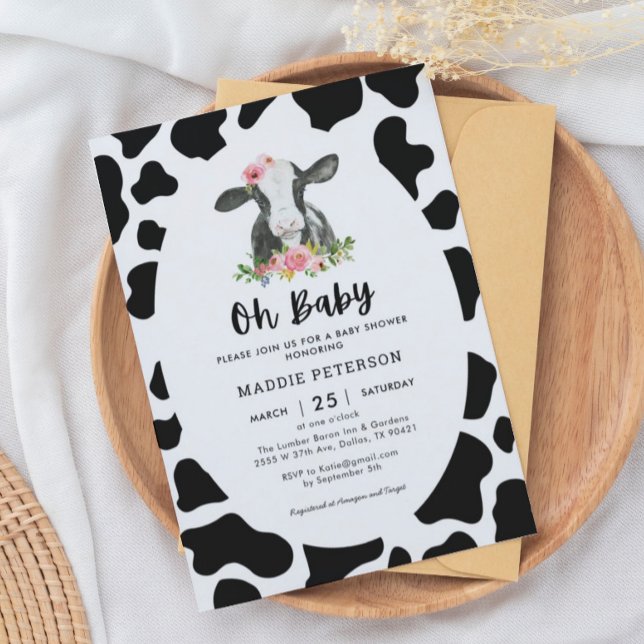 Oh Baby Cow Theme Girl Baby Shower Invitation (Creator Uploaded)