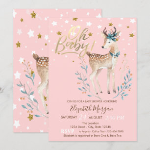 Oh Baby Cute Baby Deer Stars Baby Shower Invitation