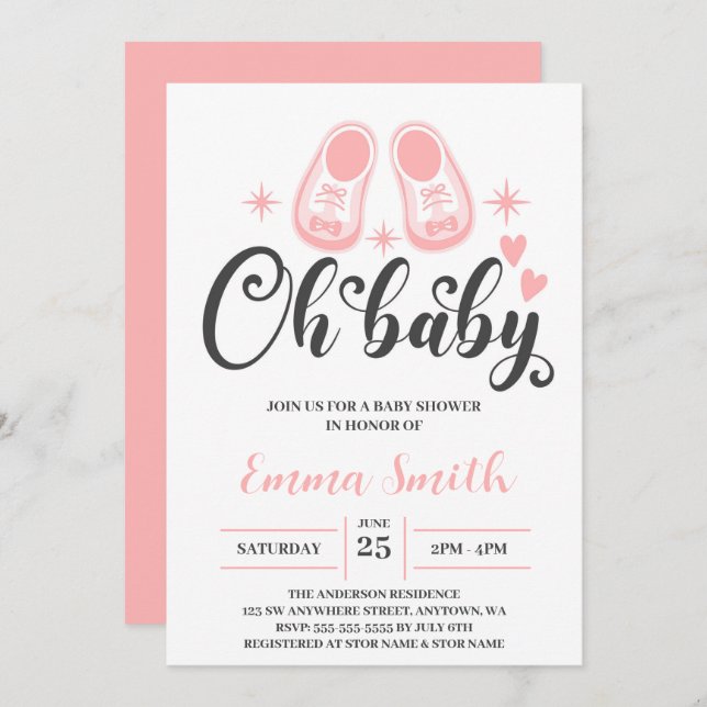 Oh Baby Cute Baby Shoes Baby Shower Invitation (Front/Back)