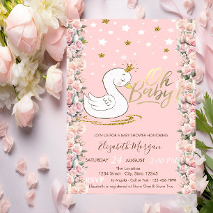 Oh Baby Cute Baby Swan Crown Roses  Baby Shower Invitation