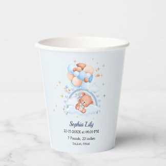 Oh Baby Cute Bear Birth Announcement Paper Cups