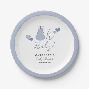 Oh Baby Cute Blue Pumpkin Bow Boy Baby Shower Paper Plate