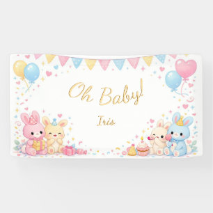 Oh Baby, Cute Bunny Pastel Gender Neutral Shower  Banner