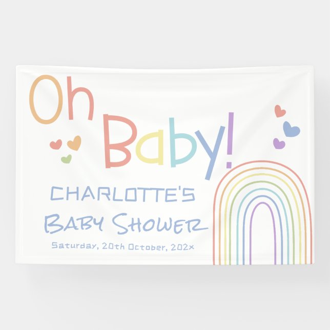 Oh Baby! Cute Colourful Rainbow Baby Shower Banner (Horizontal)