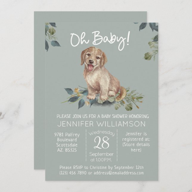 Oh Baby! Cute Dog Baby Shower Modern Invitation (Front/Back)