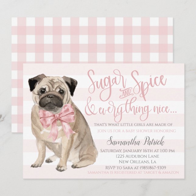 Oh Baby! Cute Dog Pink Puppy Dog Shower Invitation (Front/Back)