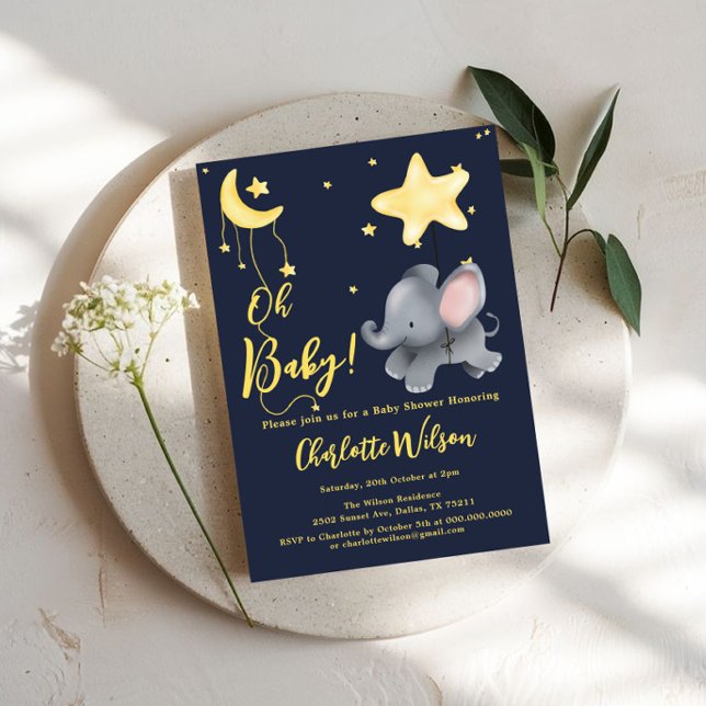 Oh Baby! Cute Elephant & Balloon Baby Shower Invitation (Creator Uploaded)