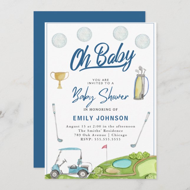 Oh Baby! Cute Golf Baby Shower Party Invitation (Front/Back)