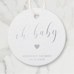 Oh Baby Cute Heart Silver Foil Baby Shower Favour Tags