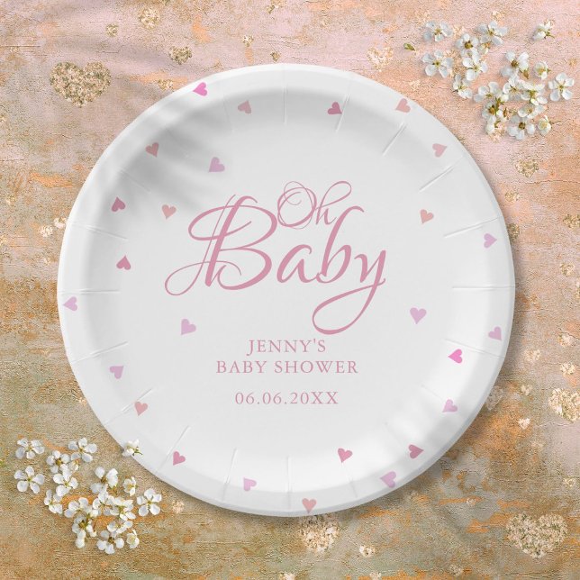 Oh Baby Cute Pink Hearts Baby Shower Paper Plate (Oh Baby Cute Pink Hearts Baby Shower Paper Plates)